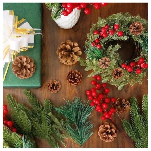 80 PCS Christmas Artificial Pine Needles Branches and Red Berry Stems with Pine - Picture 6 of 7